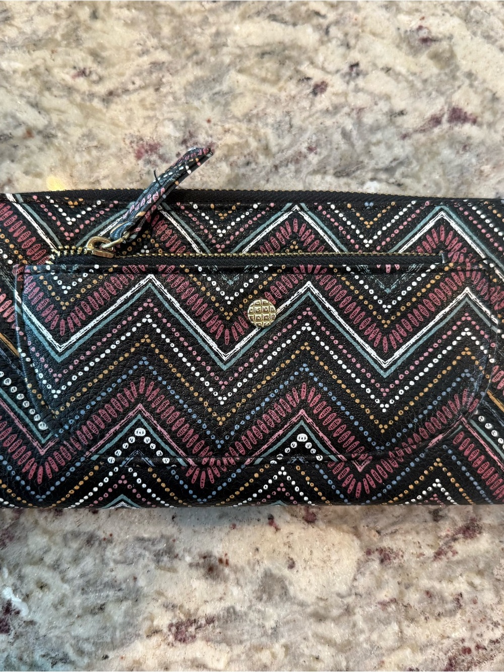 Source Unknown Black Chevron Wristlet Wallet with Pink and Teal Accents